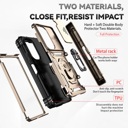 Slide Camera Phone Cover for Samsung Galaxy Z Fold Cases with Stand Holder Armor