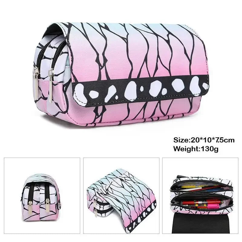 Anime Demon Slayer Pencil Case Student Bilayer Storage Bag