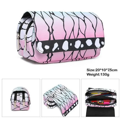 Anime Demon Slayer Pencil Case Student Bilayer Storage Bag