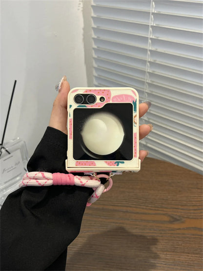 Pink Strawberry Portable Rope Phone Case for Samsung Galaxy Z Flip