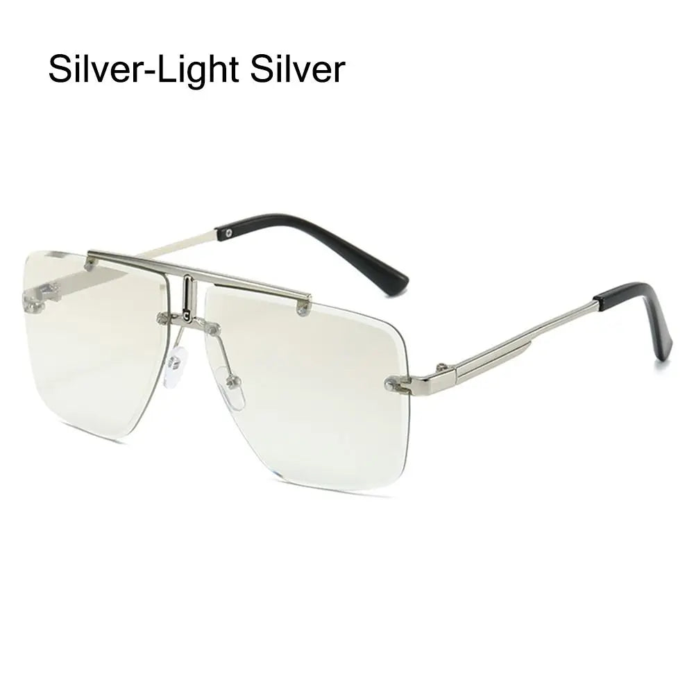 Oversized Double Bridge Sunglasses Square Frame Rimless Gradient Lens