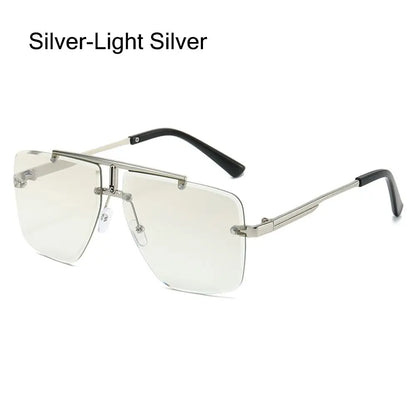 Oversized Double Bridge Sunglasses Square Frame Rimless Gradient Lens