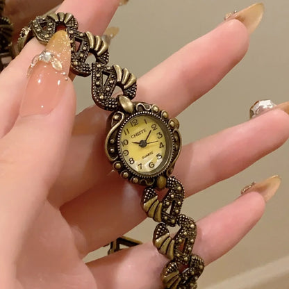 Vintage Gold Analog Quartz Watch Exquisite Arabic Numerals Dial