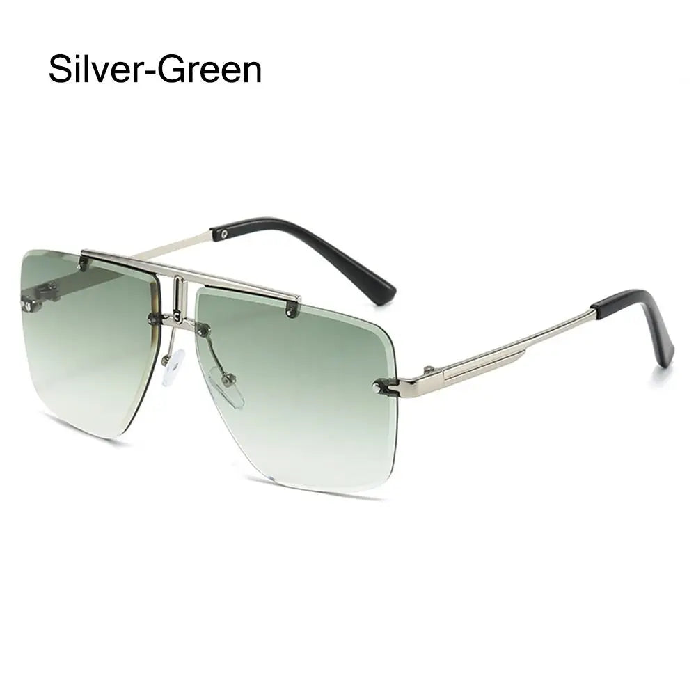 Oversized Double Bridge Sunglasses Square Frame Rimless Gradient Lens