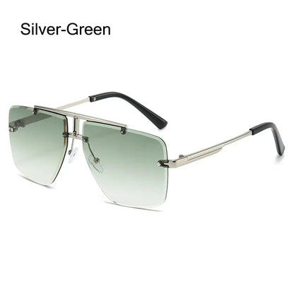 Oversized Double Bridge Sunglasses Square Frame Rimless Gradient Lens