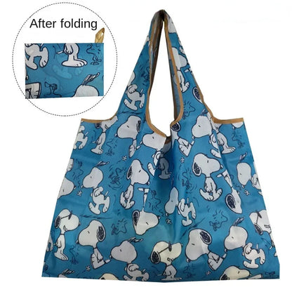 Snoopy Foldable Shopping Bag Thick Nylon Large Tote Reusable Waterproof Polyester