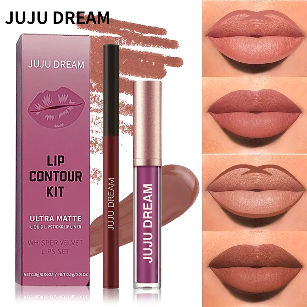 Matte Lip Liner & Lipstick Set, Waterproof Long-Lasting, Soft Matte Finish