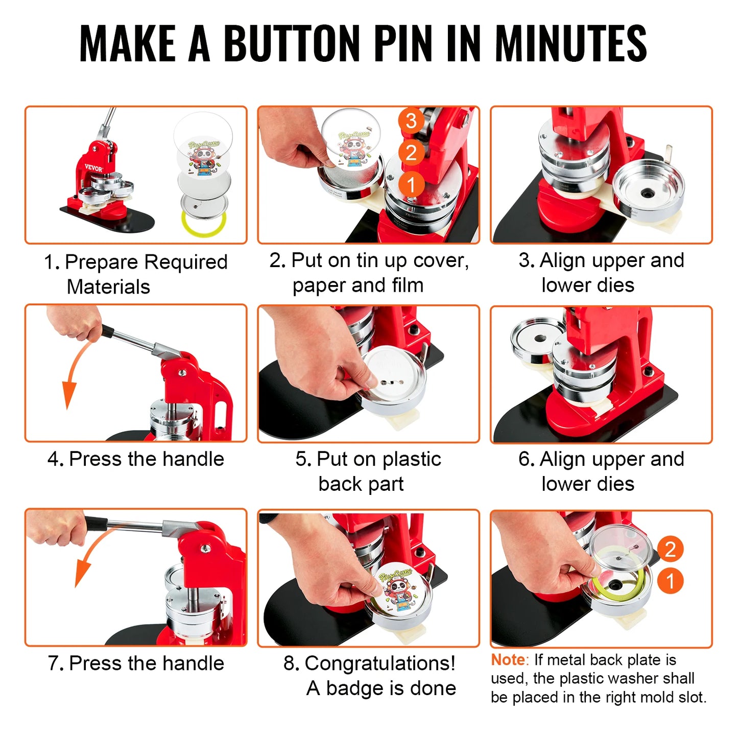 Badge Maker Machine DIY Button Pin with 500Pcs Free Parts Press Kit Circle Manufacture
