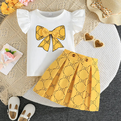 School Outfit Flutter Sleeve Front Bow