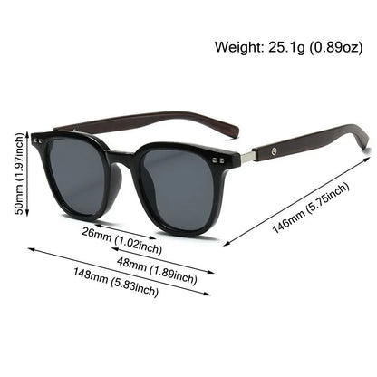 Trendy Retro Wood Grain Sunglasses Square Frame UV Protection