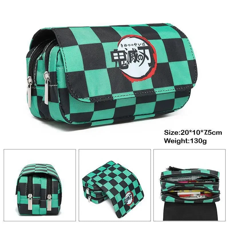 Anime Demon Slayer Pencil Case Student Bilayer Storage Bag