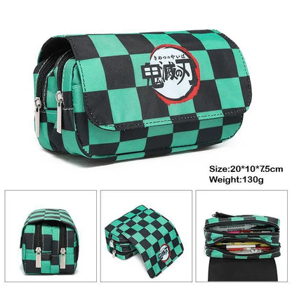 Anime Demon Slayer Pencil Case Student Bilayer Storage Bag