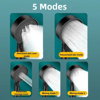5 Mode Pressure Boost Shower Head Multifunction Adjustable Yield Shower