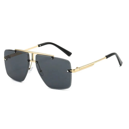 Oversized Double Bridge Sunglasses Square Frame Rimless Gradient Lens