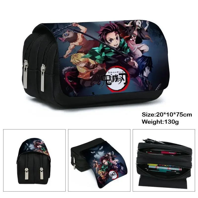 Anime Demon Slayer Pencil Case Student Bilayer Storage Bag