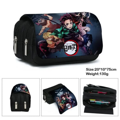 Anime Demon Slayer Pencil Case Student Bilayer Storage Bag