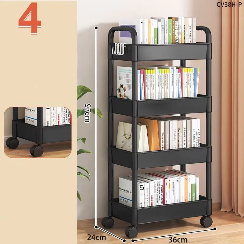 Multi-Layer Trolley Rack Plastic Trolley Kitchen Mobile Storage Rack with Wheels