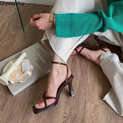 Summer Narrow Band Heel Sandals Women