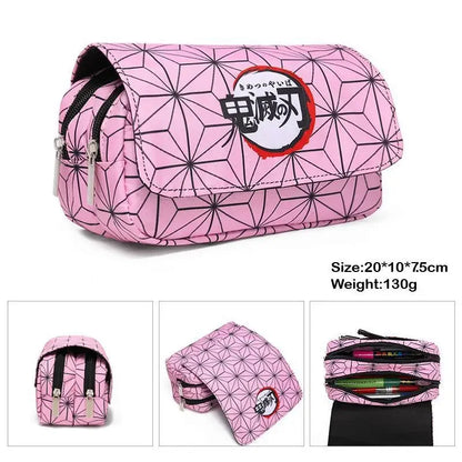 Anime Demon Slayer Pencil Case Student Bilayer Storage Bag