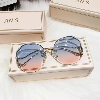 Rimless Sunglasses Polygonal Large Frame Gradient Sunscreen Eyeglasses