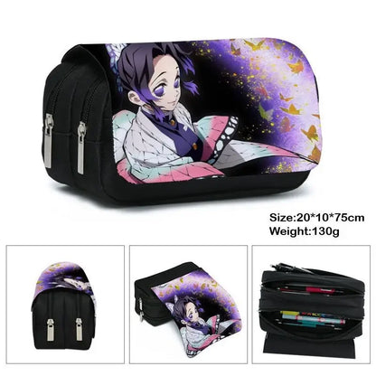 Anime Demon Slayer Pencil Case Student Bilayer Storage Bag