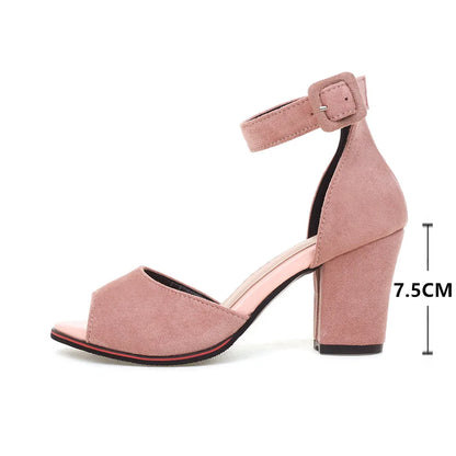Blue Peep Toe Summer High Heels Women Sandals Wild Word Buckle