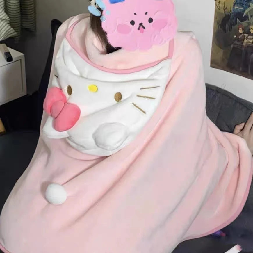 Hooded Coat Blanket Shawl Quilt Hat Keep Warm Soft