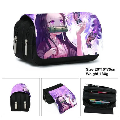 Anime Demon Slayer Pencil Case Student Bilayer Storage Bag