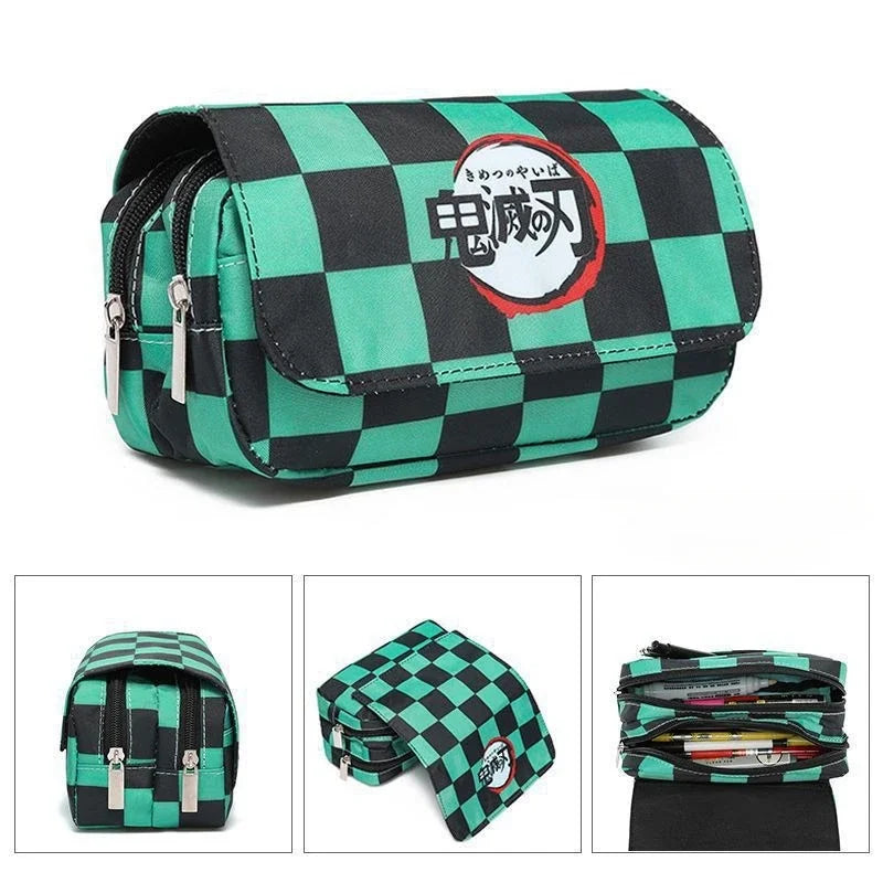 Anime Demon Slayer Pencil Case Student Bilayer Storage Bag