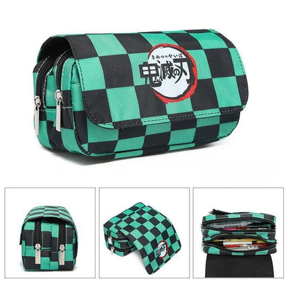 Anime Demon Slayer Pencil Case Student Bilayer Storage Bag