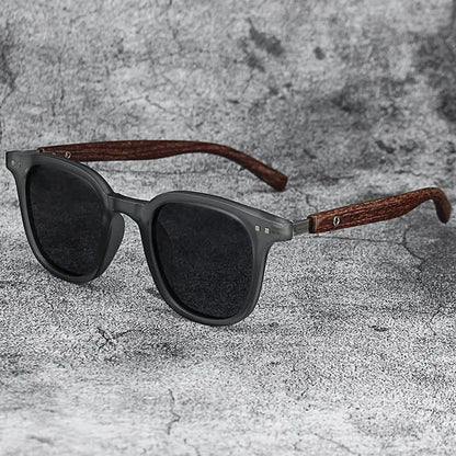 Trendy Retro Wood Grain Sunglasses Square Frame UV Protection