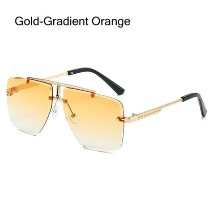 Oversized Double Bridge Sunglasses Square Frame Rimless Gradient Lens