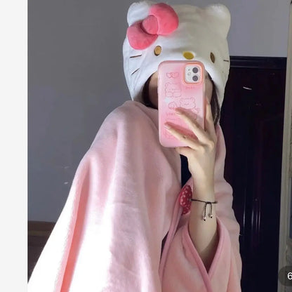 Hooded Coat Blanket Shawl Quilt Hat Keep Warm Soft