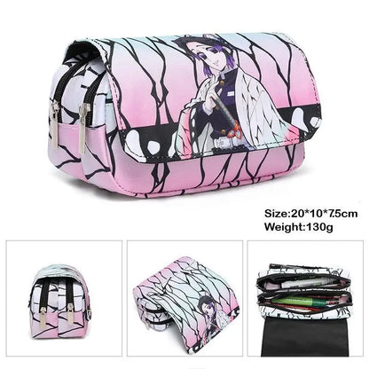 Anime Demon Slayer Pencil Case Student Bilayer Storage Bag