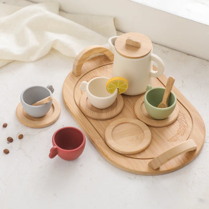 Wooden Children Montessori Toy Teapot Teacup Simulation Kitchen Utensil