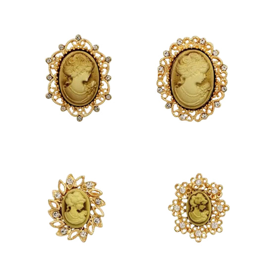 Beauty Head Brooch Set Vintage Style Resin Alloy Rhinestones Cameo Brooch Corsage
