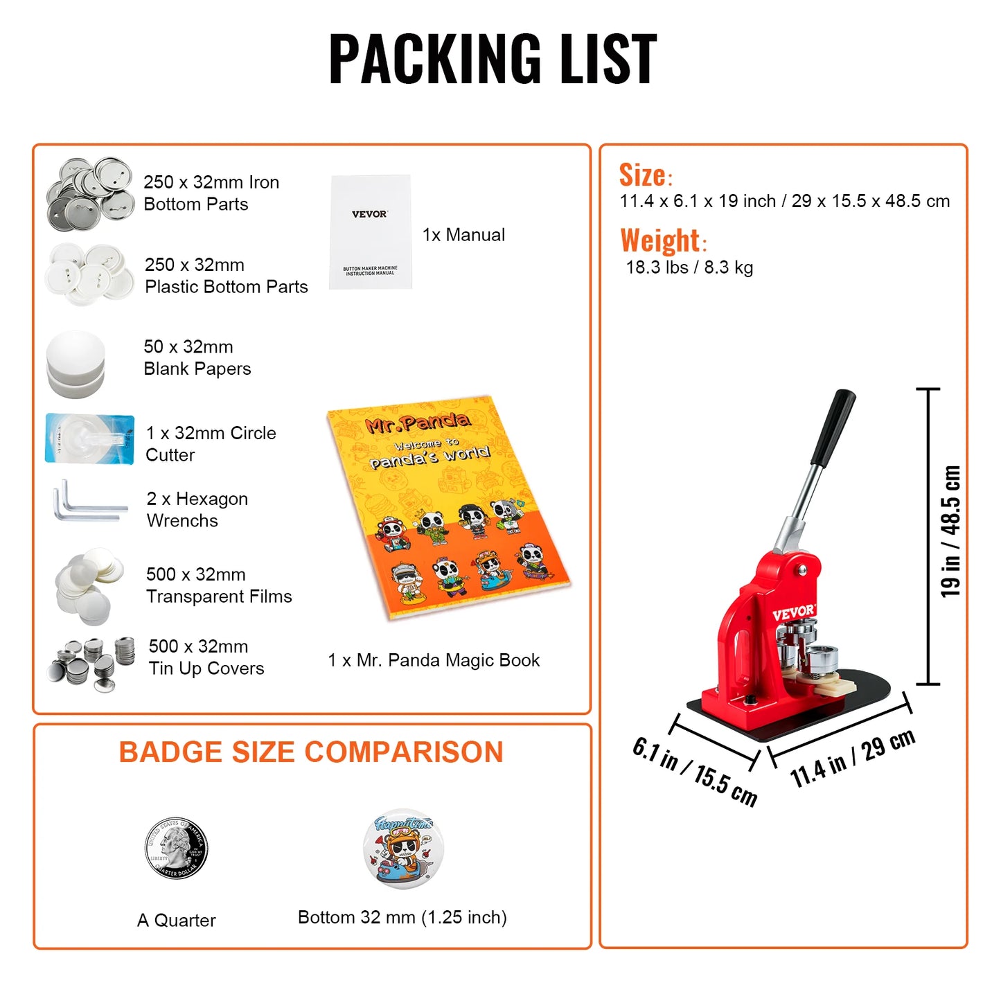 Badge Maker Machine DIY Button Pin with 500Pcs Free Parts Press Kit Circle Manufacture