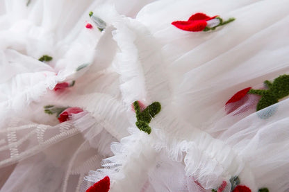Little Flying Sleeve Dress Children's Bow Strawberry Embroidery