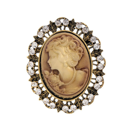 Lady Portrait Brooch Pin Rhinestone Vintage Style Gem Brooch