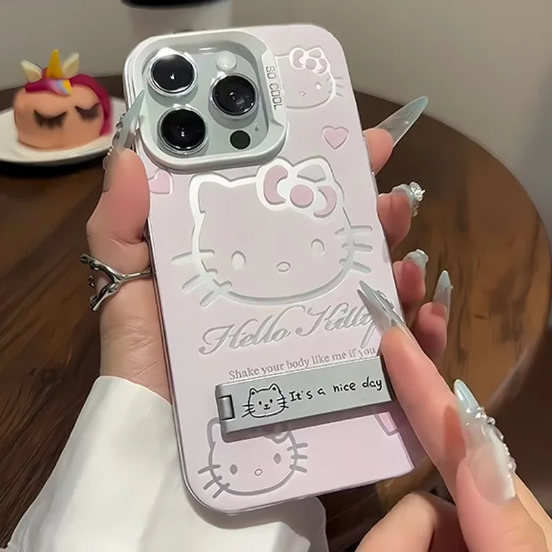 Pink Hello Kitty With Bracket Phone Case For iPhone