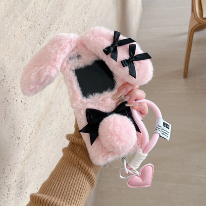 Bunny Folding Plush Phone Case with Lanyard Kawaii for Galaxy Z Flip