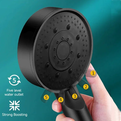 5 Mode Pressure Boost Shower Head Multifunction Adjustable Yield Shower