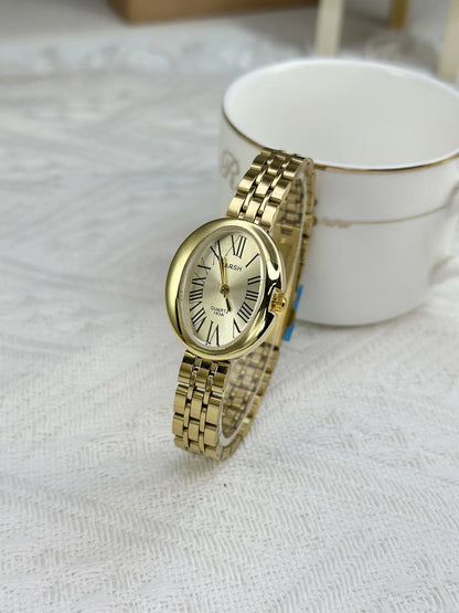 Vintage Women Roman Scale Classic Oval Dial Watch Simple Steel