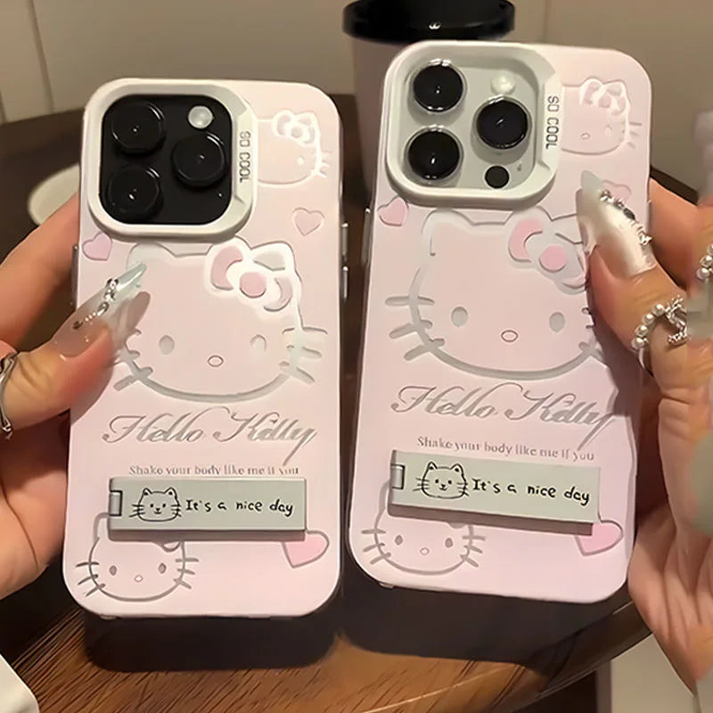 Pink Hello Kitty With Bracket Phone Case For iPhone