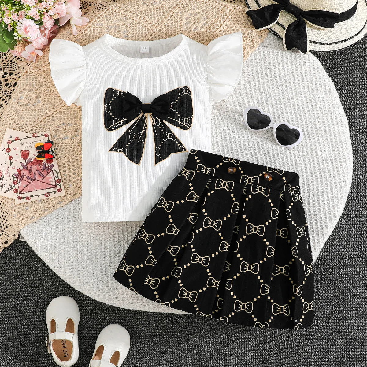 School Outfit Flutter Sleeve Front Bow