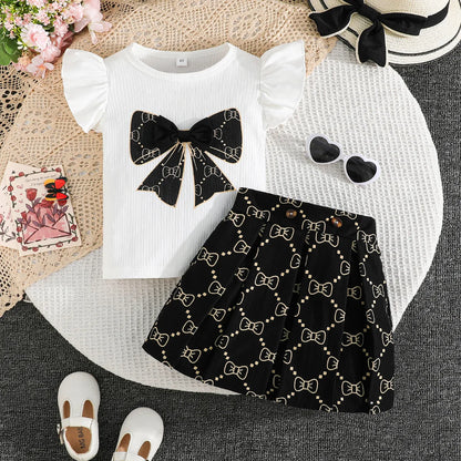 School Outfit Flutter Sleeve Front Bow
