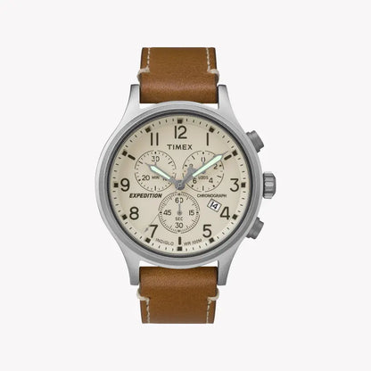 Timex Men's Brass Watch, Tan Leather, Off White Dial | Tw4b09200-0