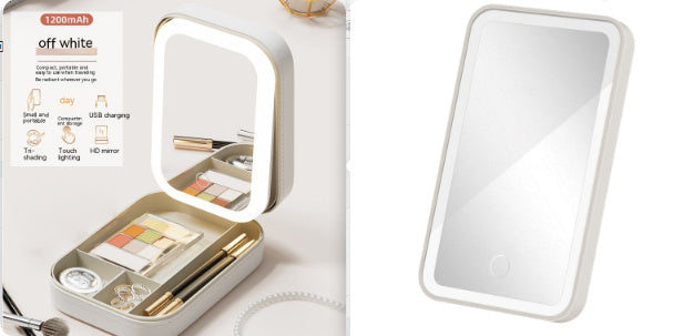 Makeup Storage Box with LED Light Mirror Portable Travel