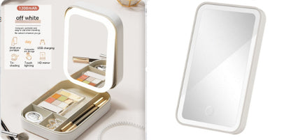 Makeup Storage Box with LED Light Mirror Portable Travel