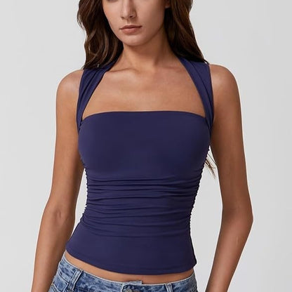 Summer Square-neck Tank Vest Ins Fashion Slim Solid Sleeveless Tops